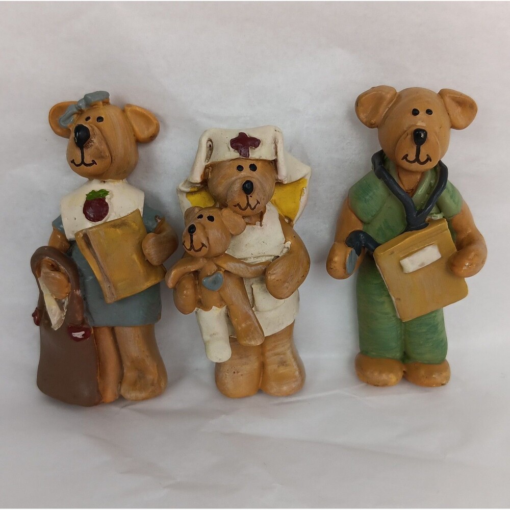 Hand Made Collectible Resin Teddy Bear Dimensional  Brooch Lot Of 3 Vintage 80s